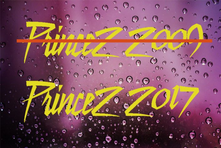 PRINCE2 2009 crossed out in favour of PRINCE2 2017 on a purple rain background